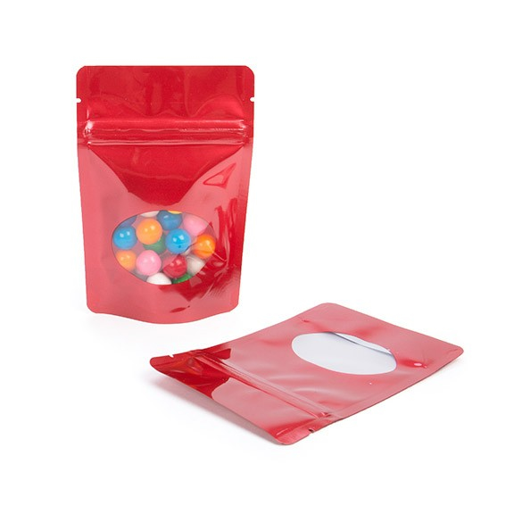 Stand Up Pouches Red with oval Window 10x6x15cm | 57 grams (100 pieces) [ZBGO2R]