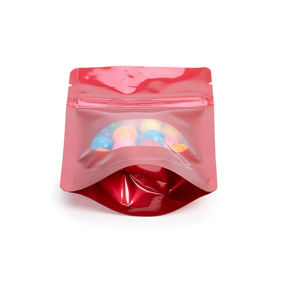 Stand Up Pouches Red with oval Window 10x6x15cm | 57 grams (100 pieces) [ZBGO2R]