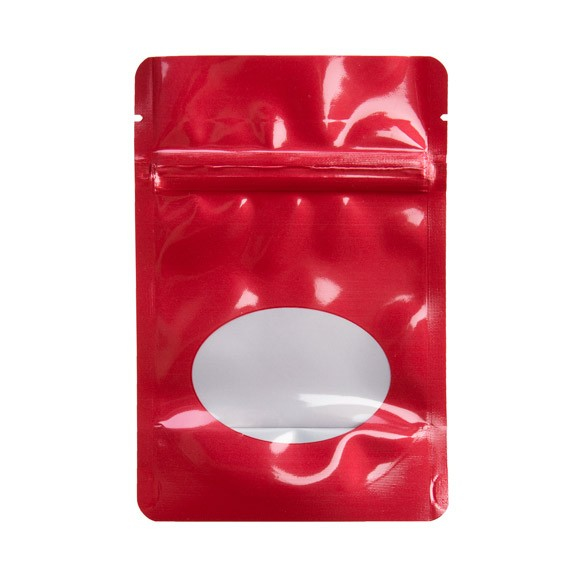 Stand Up Pouches Red with oval Window 10x6x15cm | 57 grams (100 pieces) [ZBGO2R]