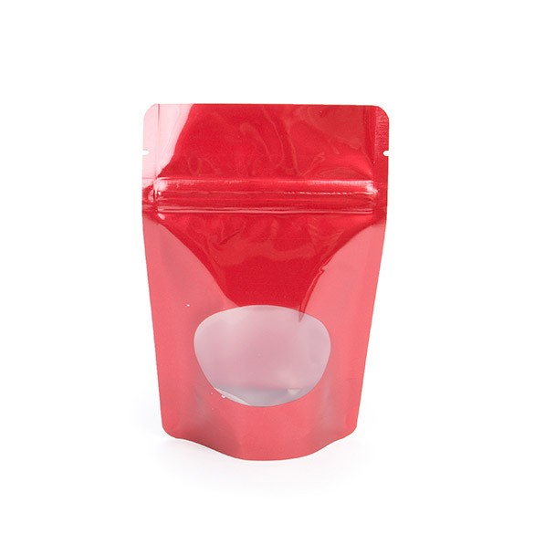Stand Up Pouches Red with oval Window 10x6x15cm | 57 grams (100 pieces) [ZBGO2R]