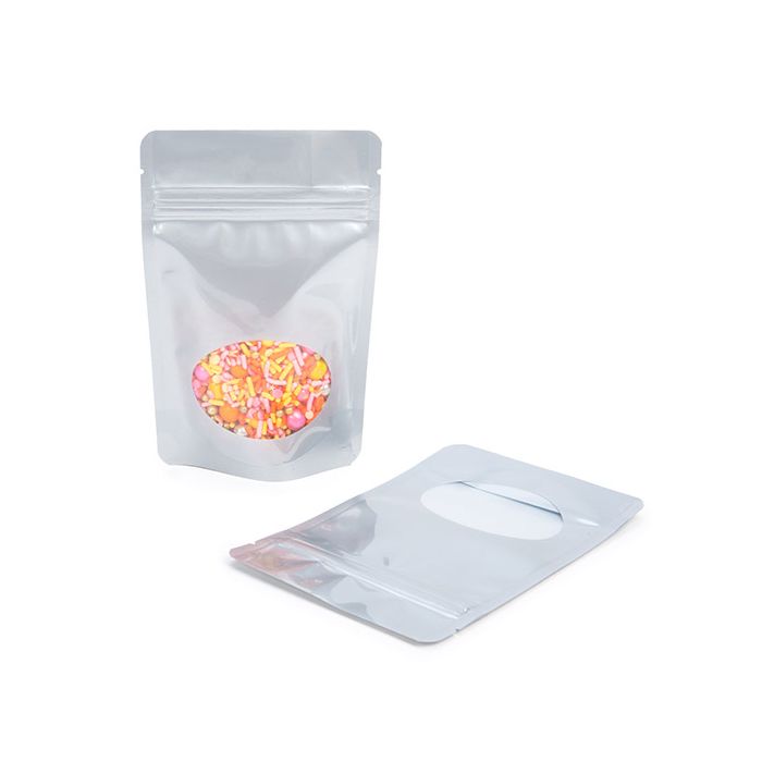 Stand Up Pouches Silver with oval Window 10x6x15cm | 57 grams (100 pieces) [ZBGO2S]