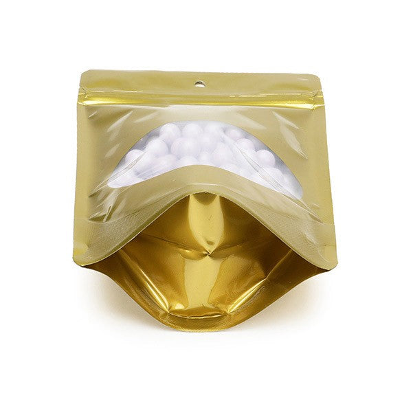 Stand Up Pouches Gold with oval Window 13x7x20.5cm | 113 grams (100 pieces) [ZBGO3G]