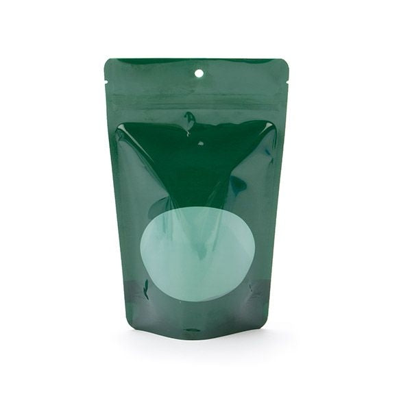 Stand Up Pouches Green with oval Window 13x7x20.5cm with hang hole | 113 grams (100 pieces) [ZBGO3HGH]