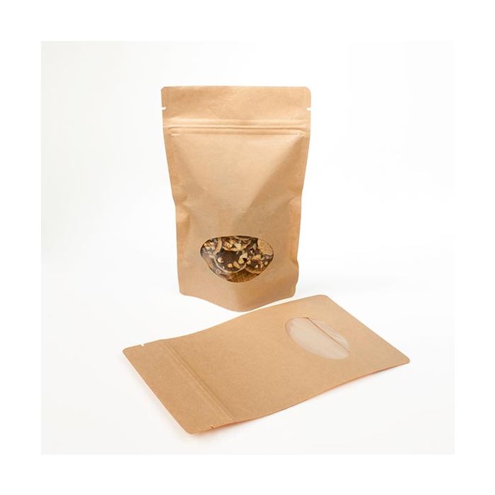 Stand Up Pouches Kraft with oval Window 13x7x20.5cm | 113 grams (100 pieces) [ZBGO3K]