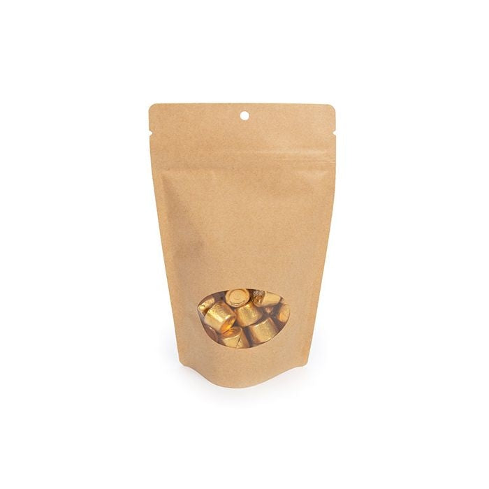 Stand Up Pouches Kraft with oval Window 13x7x20.5cm | 113 grams with hang hole (100 pieces) [ZBGO3KH]