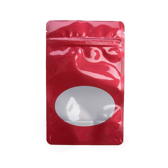 Stand Up Pouches Red with oval Window 13x7x20.5cm | 113 grams (100 pieces) [ZBGO3R]