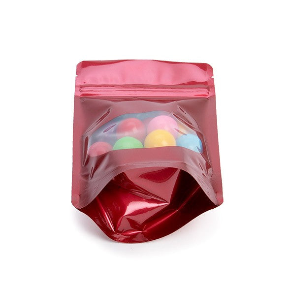 Stand Up Pouches Red with oval Window 13x7x20.5cm | 113 grams (100 pieces) [ZBGO3R]