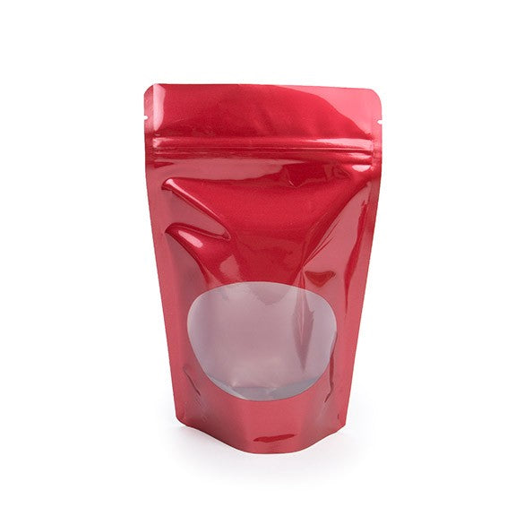 Stand Up Pouches Red with oval Window 13x7x20.5cm | 113 grams (100 pieces) [ZBGO3R]