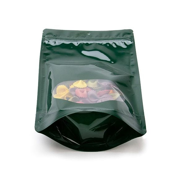 Stand Up Pouches Green with oval Window 17x9x28.5cm | 340 grams with hang hole (100 pieces) [ZBGO4HGH]
