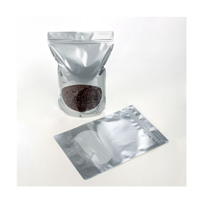 Stand Up Pouches Silver with oval Window 23x12x34.5cm | 907 grams (100 pieces) [ZBGO6S]