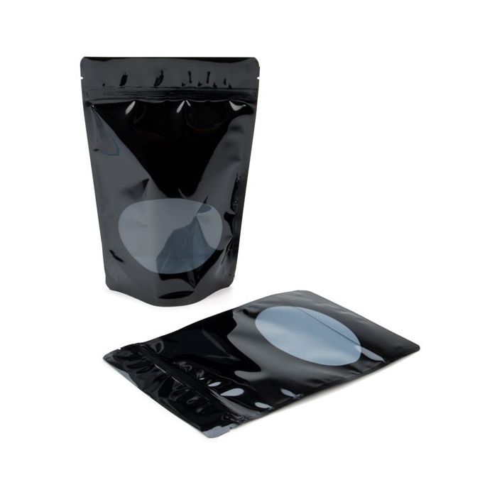 Stand Up Pouches Black with oval Window 15x9x23.2cm | 312 grams (100 pieces) [ZBGO7B]