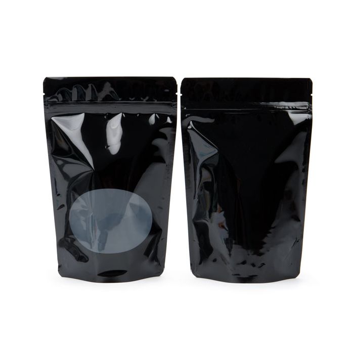 Stand Up Pouches Black with oval Window 15x9x23.2cm | 312 grams (100 pieces) [ZBGO7B]