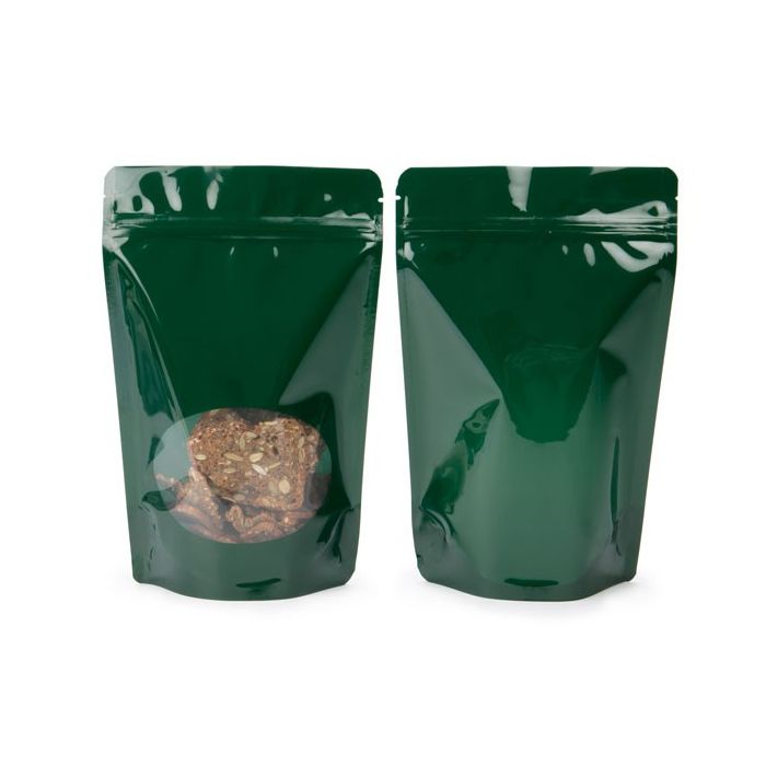 Stand Up Pouches dark Green with oval Window 15x9x23.2cm | 312 grams (100 pieces) [ZBGO7HG]