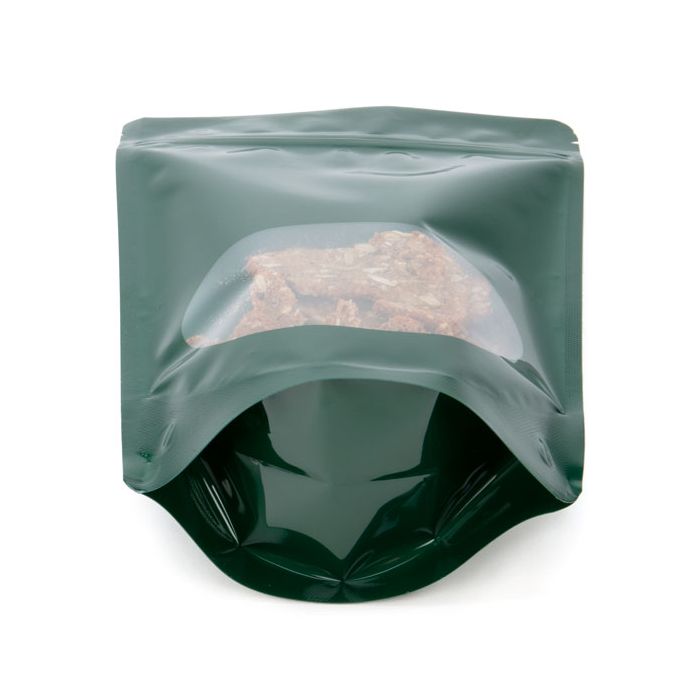 Stand Up Pouches dark Green with oval Window 15x9x23.2cm | 312 grams (100 pieces) [ZBGO7HG]