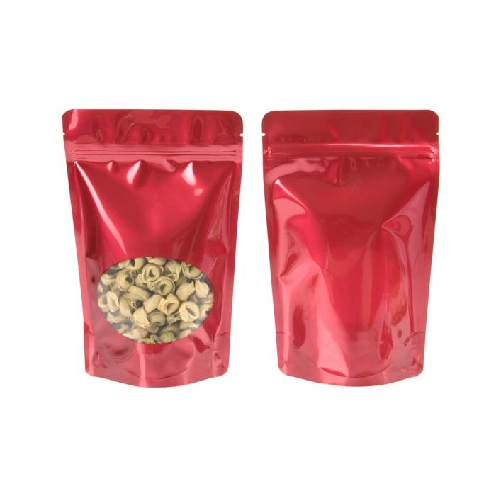 Stand Up Pouches Red with oval Window 15x9x23.2cm | 312 grams (100 pieces) [ZBGO7R]