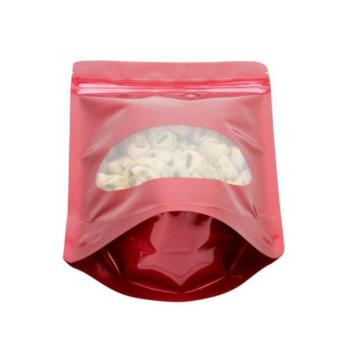 Stand Up Pouches Red with oval Window 15x9x23.2cm | 312 grams (100 pieces) [ZBGO7R]