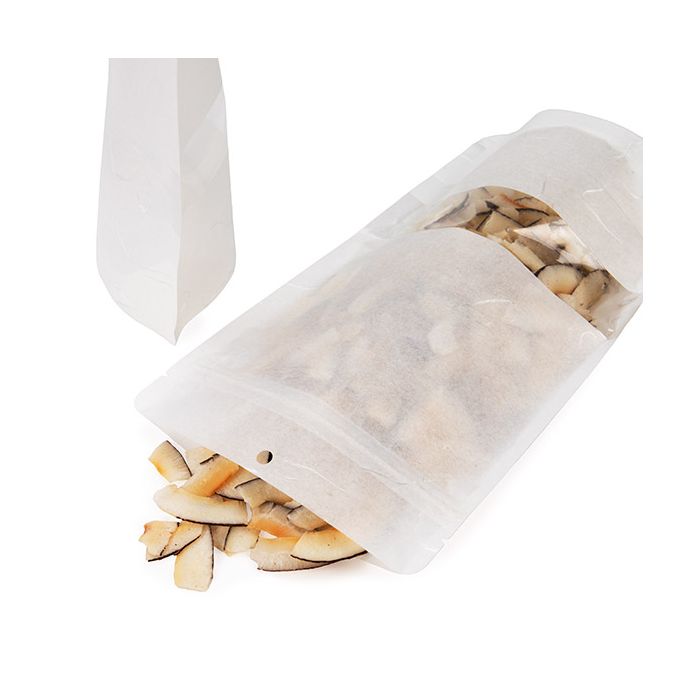 Eco Friendly Stand Up Pouches Rice Paper White With Rectangle Window With Hanghole 14,9x8,9x23,2 cm (100 pieces) [ZBGRC7W]