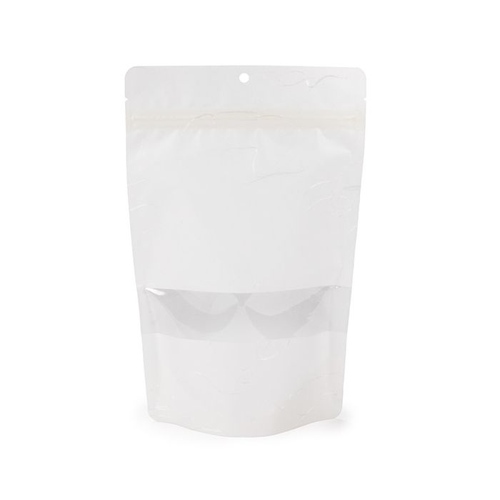 Eco Friendly Stand Up Pouches Rice Paper White With Rectangle Window With Hanghole 14,9x8,9x23,2 cm (100 pieces) [ZBGRC7W]