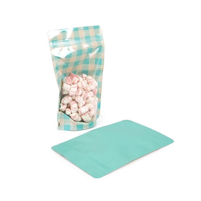 Stand Up Pouches Transparent/Pastel Blue Plaid 13x7,9x20,6 cm (25 pieces) [ZBGSW3BLP]