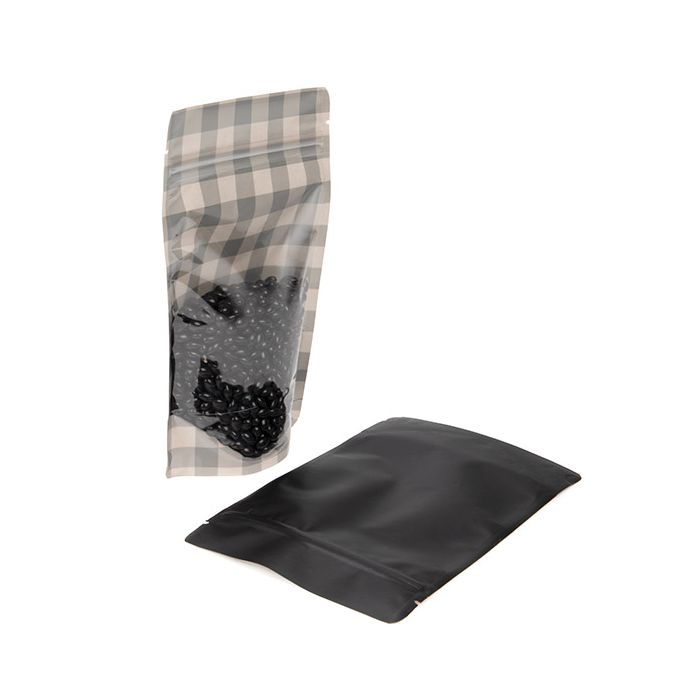 Stand Up Pouches Transparent/Black with Plaid Pattern 13x7,9x20,6 cm (25 pieces) [ZBGSW3BP]