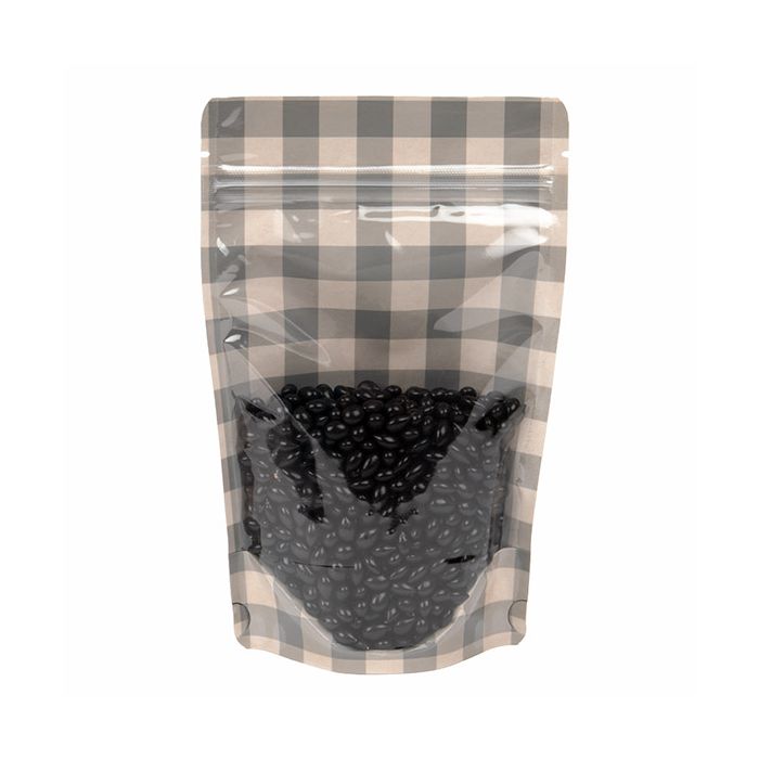 Stand Up Pouches Transparent/Black with Plaid Pattern 13x7,9x20,6 cm (25 pieces) [ZBGSW3BP]