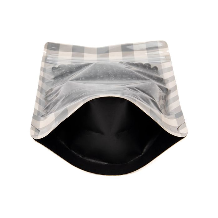 Stand Up Pouches Transparent/Black with Plaid Pattern 13x7,9x20,6 cm (25 pieces) [ZBGSW3BP]