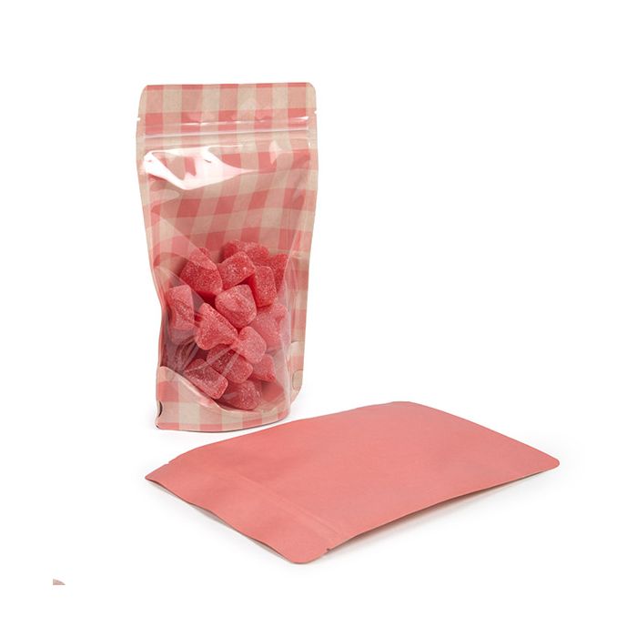 Stand Up Pouches Kraft Transparent/Pastel Pink Plaid 13x7,9x20,6 cm (25 pieces) [ZBGSW3PP]