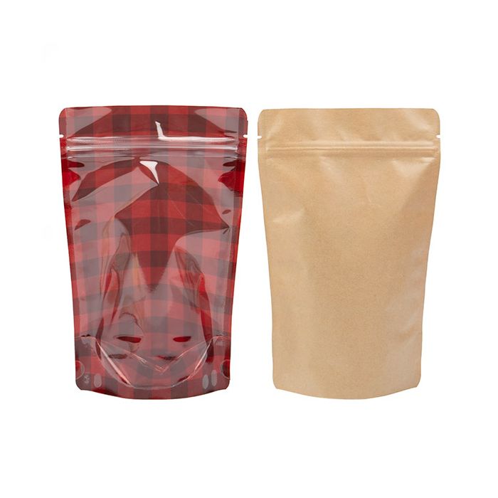 Stand Up Pouches Transparent/Red with Plaid Pattern 13x7,9x20,6 cm (25 pieces) [ZBGSW3RP]