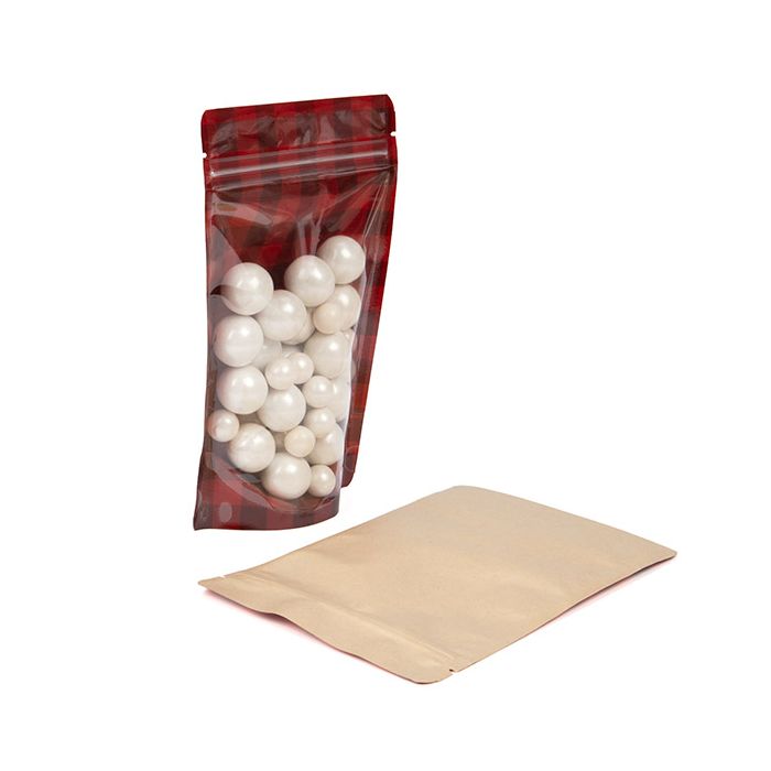 Stand Up Pouches Transparent/Red with Plaid Pattern 13x7,9x20,6 cm (25 pieces) [ZBGSW3RP]