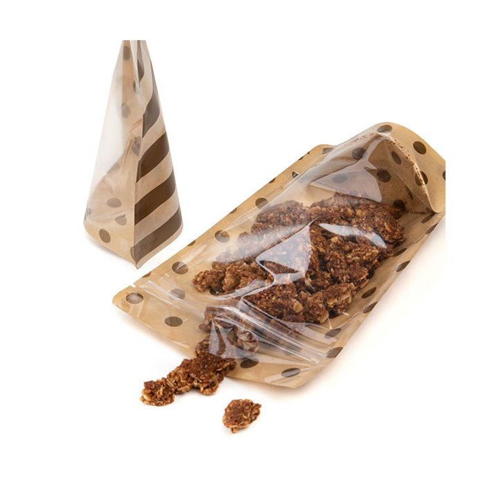 Stand Up Pouches Transparent/Kraft with Gold Dots & Stripes Pattern 13x7,9x20,6 cm (25 pieces) [ZBGSW3SDG]