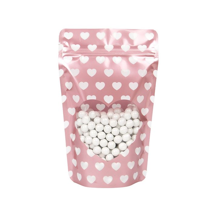 Stand Up Pouches Rose Gold With White Hearts 13x7,9x20,6 cm (25 pieces) [ZBGSW3WH]