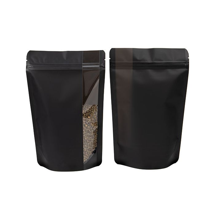 Stand Up Pouches Matte Black With Vertical Window 14,9x8,9x23,2 cm (100 pieces) [ZBGV7MB]