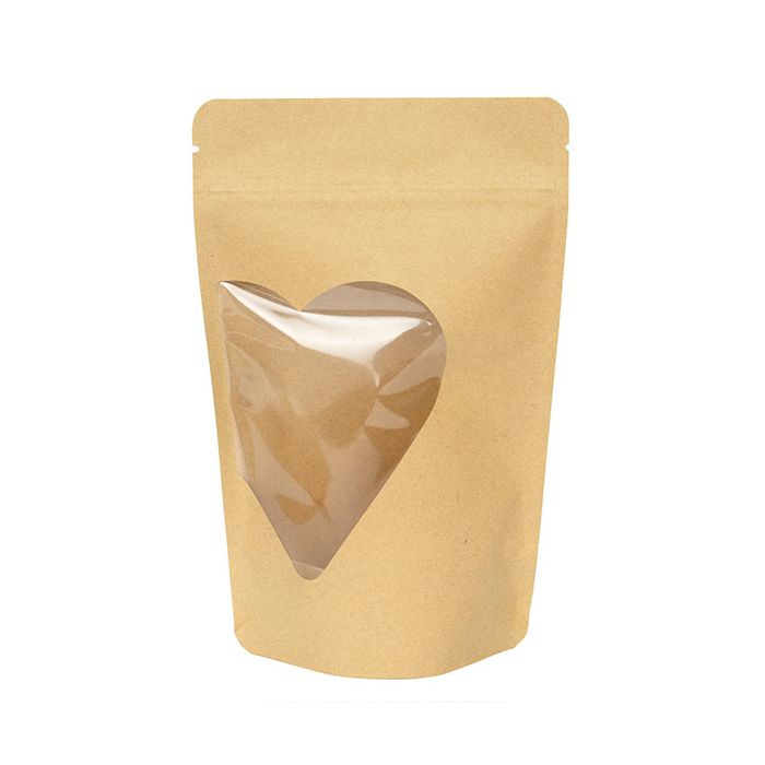 Stand Up Pouches Kraft With Heart Window 13x7,9x20,6 cm (25 pieces) [ZBGW3KHT]
