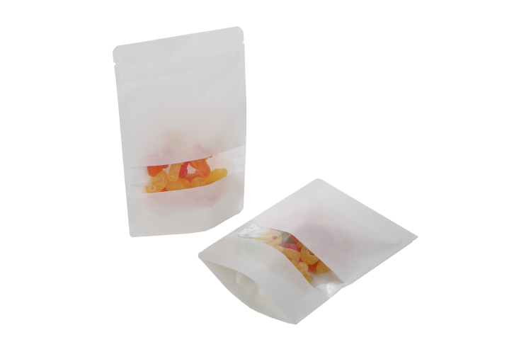 Stand Up Pouches White Kraft 13x8x20.5cm | 113 grams w/window (100 pieces) [ZBGW3WK]