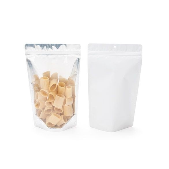 Stand Up Pouches Transparent/White 17x9x28.5cm | 340 grams with hang hole (100 pieces) [ZBGW4H]
