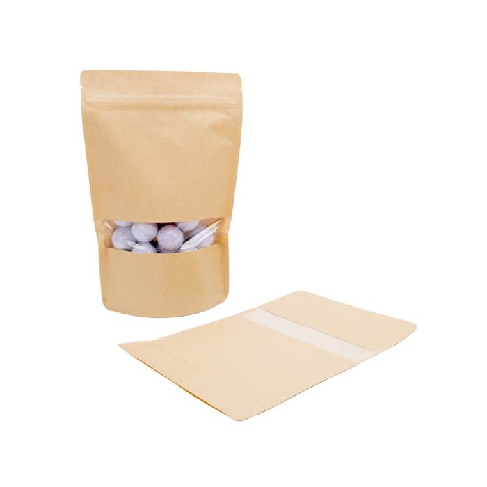 Stand Up Pouches Kraft 15x9x23cm with Window (100 pieces) [ZBGW7K]