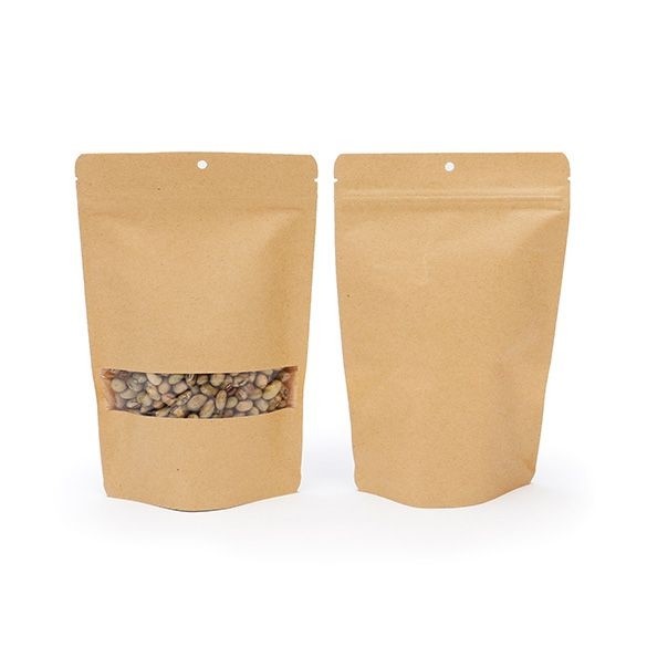 Stand Up Pouches Kraft 15x9x23cm with Window with hang hole (100 pieces) [ZBGW7KH]