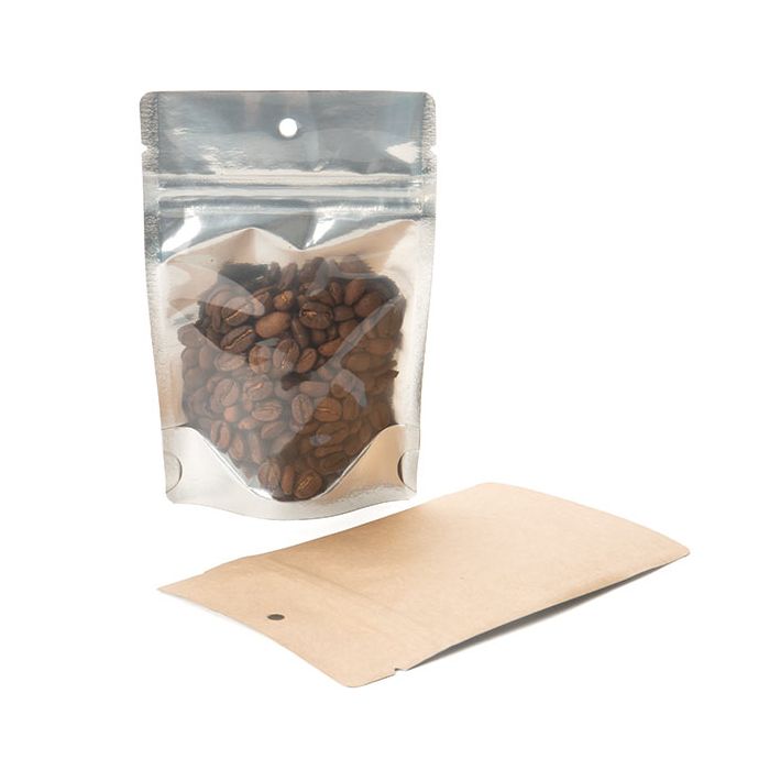 Stand Up Pouches Transparent/Kraft 10,2x6x15,2cm With Hanghole (100 Pieces) [ZBGK2H]