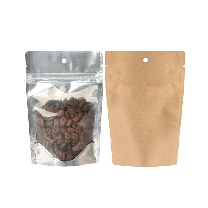 Stand Up Pouches Transparent/Kraft 10,2x6x15,2cm With Hanghole