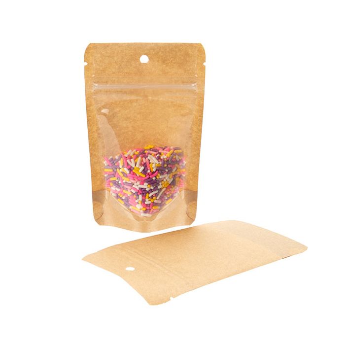 Kraft Backed Stand Up Zipper Pouch 8x5x13 cm with Hang Hole (100 Pieces) [ZBGKC1H]