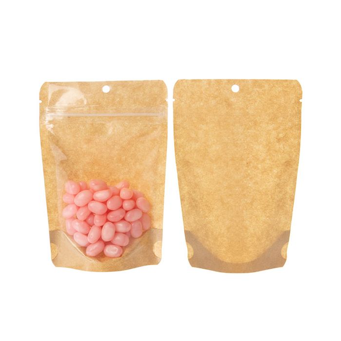 Stand Up Pouches Transparent/Kraft 10,2x6x15,2cm With Hanghole
