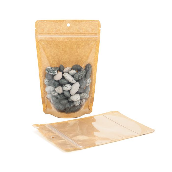 Kraft Backed Stand Up Zipper Pouch 12x7,5x18,5 cm with Hang Hole (100 Pieces) [ZBGKC46H]