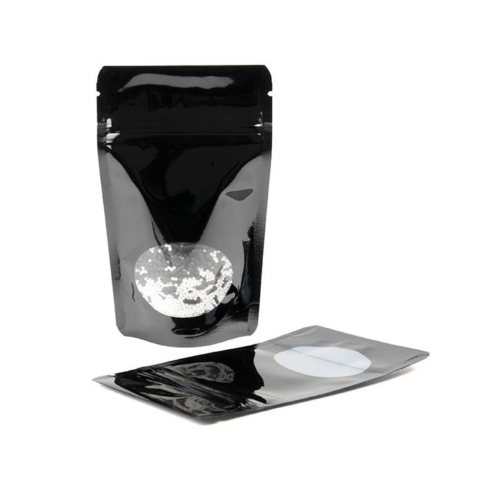 Stand Up Pouches Black with oval Window 8x5x13cm | 28 grams (100 pieces) [ZBGO1B]