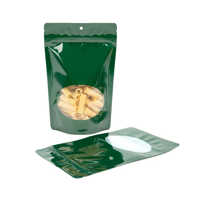 Stand Up Pouches Green With Oval Window 14,9x8,9x23,2cm With Hanghole (100 Pieces) [ZBGO7HGH]