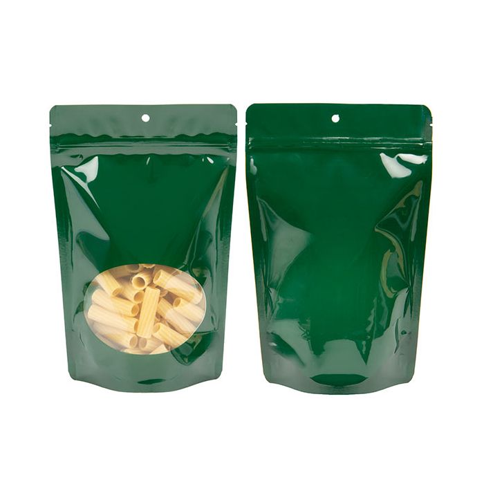 Stand Up Pouches Green With Oval Window 14,9x8,9x23,2cm With Hanghole (100 Pieces) [ZBGO7HGH]