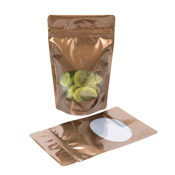 Stand Up Pouches Bronze with oval Window 13x7x20.5cm | 113 grams (100 pieces) [ZBGO3BZ]