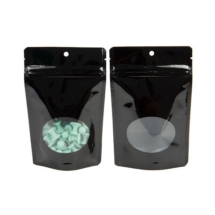 Stand Up Pouches Black With Oval Window 10,2x6x15,2cm With Hanghole (100 Pieces) [ZBGO2BH]