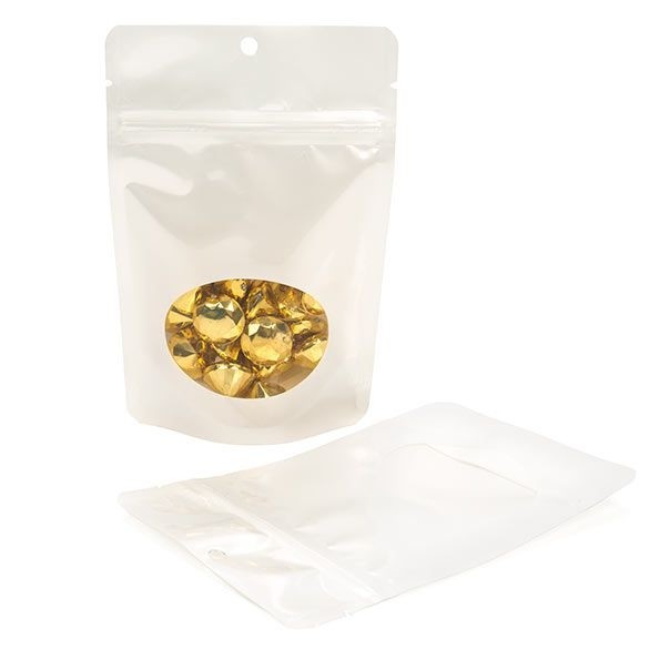 Stand Up Pouches Pearl White with oval Window 10.2x6x15.2cm With Hang Hole
