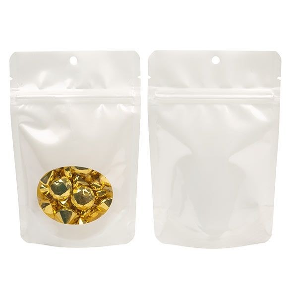 Stand Up Pouches Pearl White with oval Window 10.2x6x15.2cm With Hang Hole (100 pieces) [ZBGO2PH]