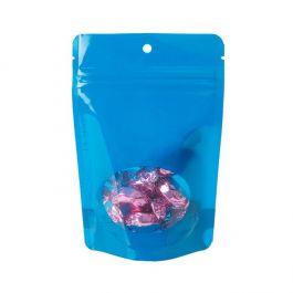 Stand Up Pouches Blue With Oval Window 10,2x6x15,2cm With Hanghole (100 Pieces) [ZBGO2BLH]